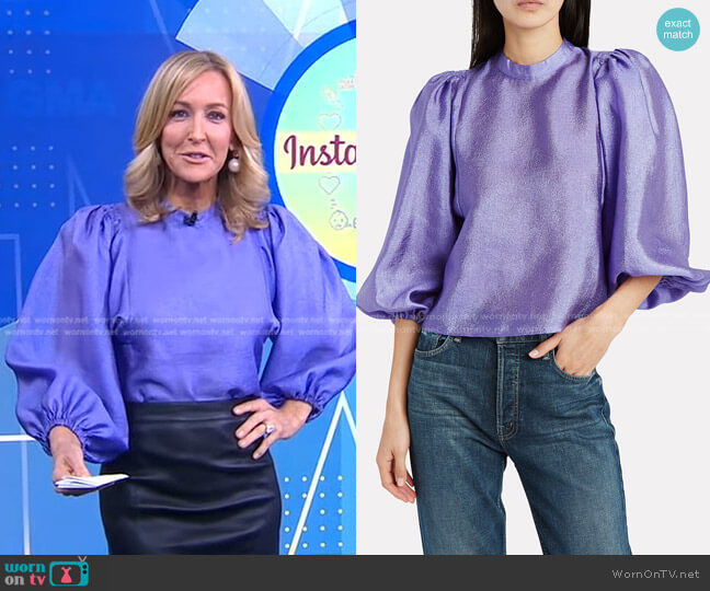 Samsoe Samsoe Harriet Satin Blouse worn by Lara Spencer on Good Morning America