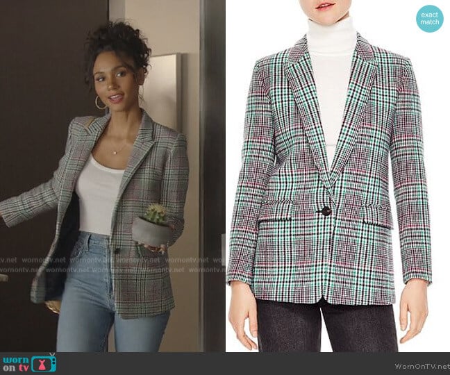 Sandro Tribu Houndstooth Plaid Single-Button Blazer worn by Layla Keating (Greta Onieogou) on All American