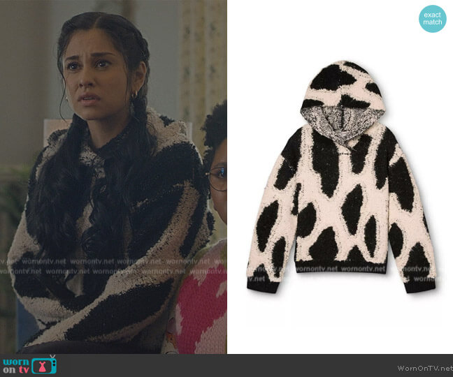 Sandy Liang x Target Leopard Print Sherpa Hooded Sweatshirt worn by Yolanda Montez (Yvette Monreal) on Stargirl