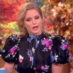 Sara’s black satin floral puff sleeve dress on The View