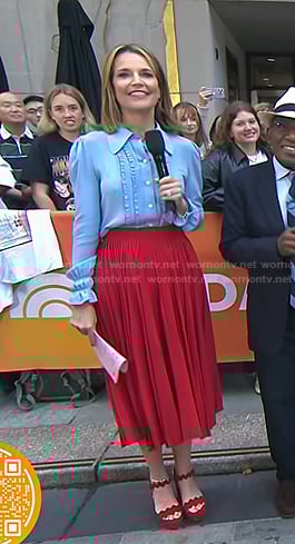 Savannah's ruffled blouse and red skirt on Today