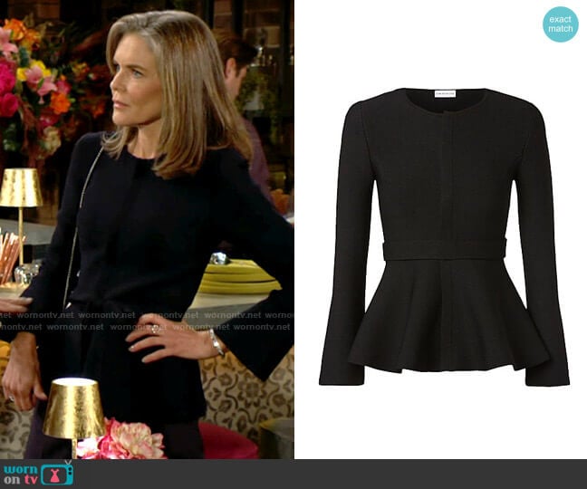 Scanlan Theodore Belted Crepe Knit Peplum Jacket worn by Diane Jenkins (Susan Walters) on The Young and the Restless