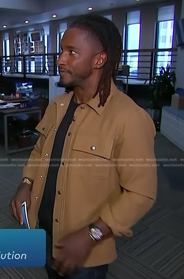 Scott’s beige button jacket on Access Hollywood