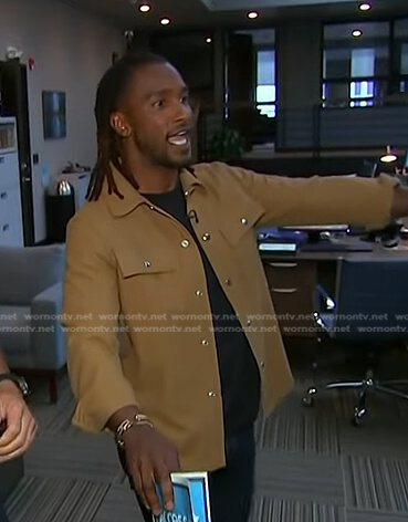 Scott’s beige button jacket on Access Hollywood