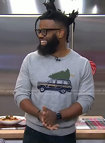 Scotty Scott’s grey car print sweater on Today