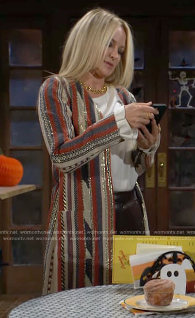 Sharon's metallic stripe jacket on The Young and the Restless