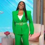 Sherri’s green blazer and pants on Sherri