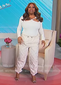 Sherri’s quilted pants and cutout top on Sherri