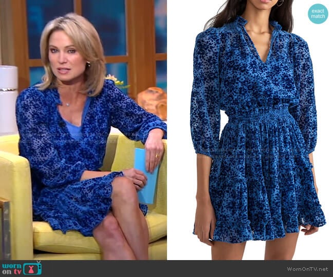 Shoshanna Sasha Mini Dress in Lapis worn by Amy Robach on Good Morning America