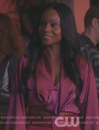 Simone’s pink satin cropped top on All American Homecoming