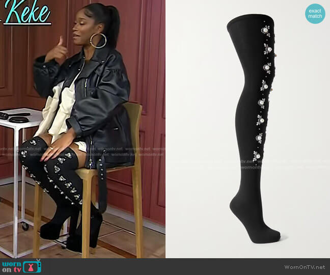 Simone Rocha Crystal & Imitation Pearl Knee Socks worn by Keke Palmer on Today