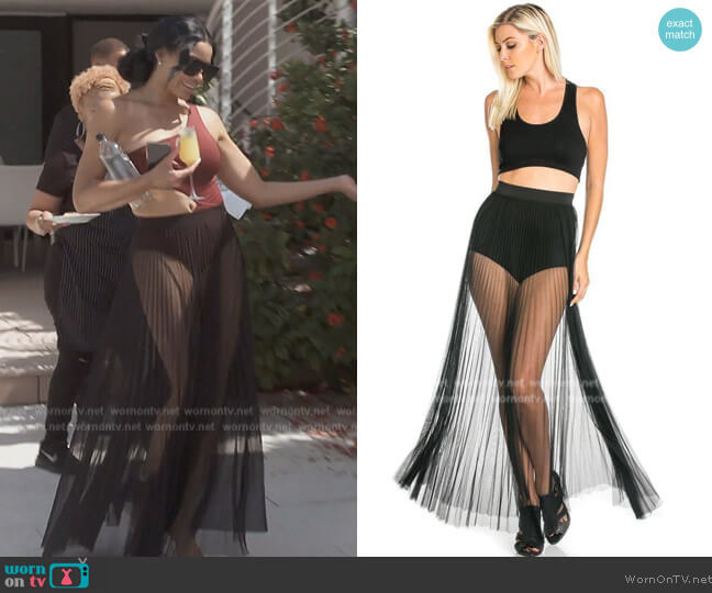 Soho Girl Pleated High Waisted Sheer Maxi Skirt worn by Mia Thornton on The Real Housewives of Potomac