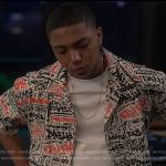 Spenser’s white graphiti print shirt on Reasonable Doubt