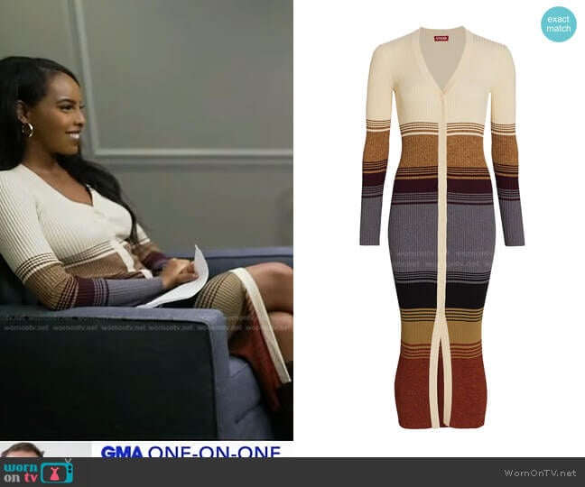 Staud Shoko Sweater Dress in Sahara Stripe worn by Mona Kosar Abdi on Good Morning America