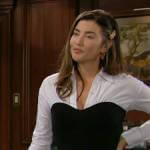 Steffy’s black dress with white shirt layer on The Bold and the Beautiful