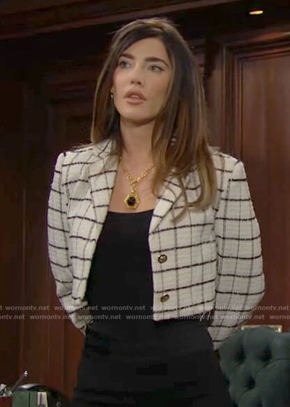 Steffy's cropped check jacket on The Bold and the Beautiful