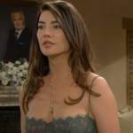 Steffy’s green lace bustier dress on The Bold and the Beautiful