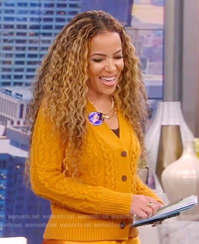 Sunny’s yellow cable knit cardigan on The View
