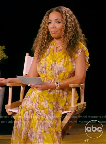 Sunny’s yellow floral print ruffle dress on The View