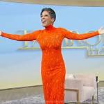 Tamron’s red floral lace dress on Tamron Hall Show