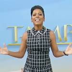 Tamron’s black check tweed mini dress on Tamron Hall Show