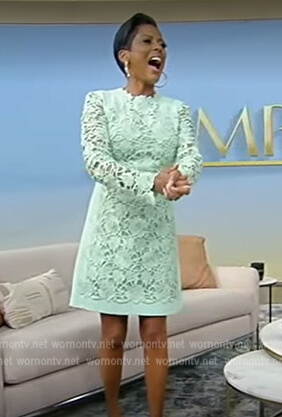Tamron's mint lace mini dress on Tamron Hall Show