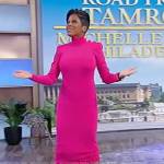 Tamron’s pink button shoulder dress on Tamron Hall Show