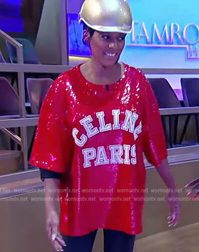 Tamron’s red Celine sequin top on Tamron Hall Show