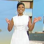 Tamron’s white sleeveless poplin dress on Tamron Hall Show