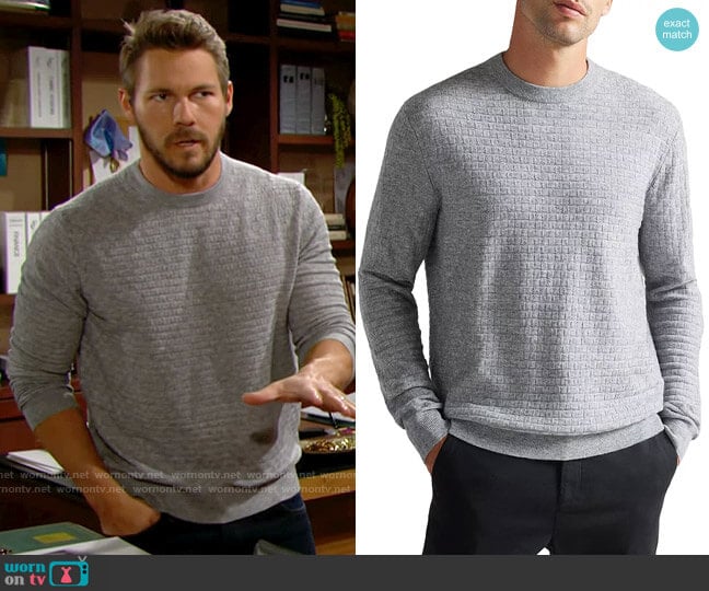 Ted Baker Lentic Textured Crewneck Sweater worn by Liam Spencer (Scott Clifton) on The Bold and the Beautiful