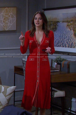 Stephanie’s red contrast trim dress on Days of our Lives