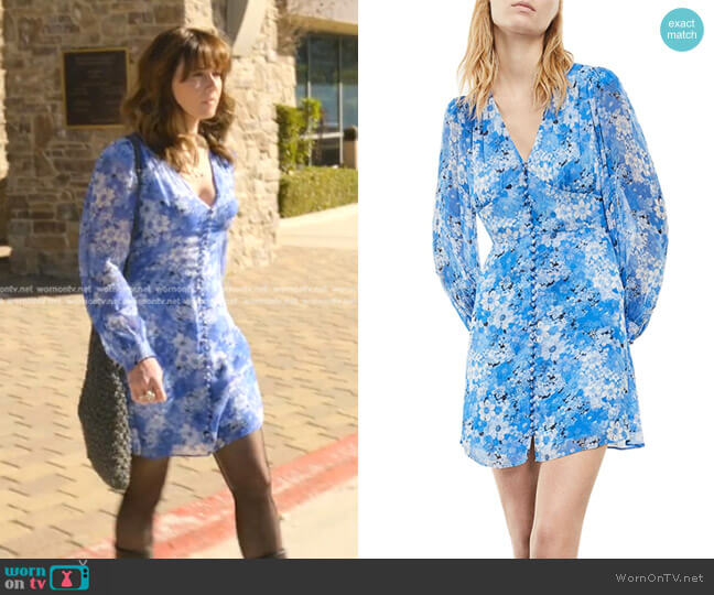 The Kooples Floral Print Crepe Mini Dress worn by Judy Hale (Linda Cardellini) on Dead to Me