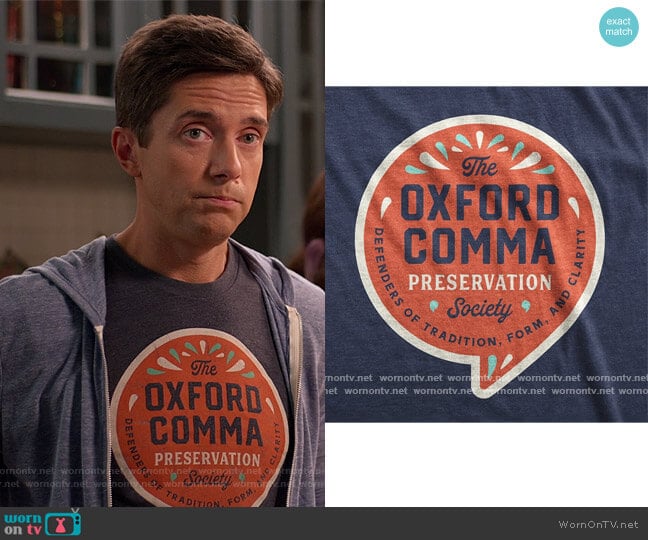 Nerdy Tees Oxford Comma Preservation worn by Topher Grace (Topher Grace) on Home Economics