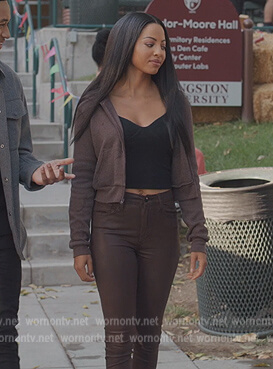 Thea's brown waffle hoodie on All American Homecoming