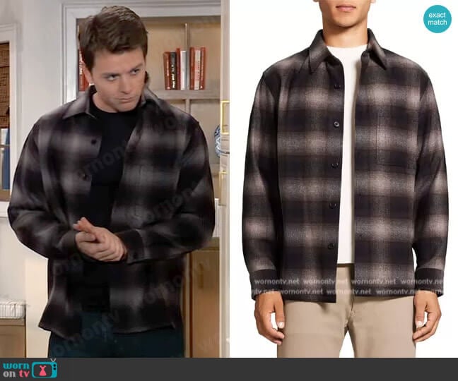 Theory Clyfford Ansedonia Check Overshirt worn by Michael Corinthos (Chad Duell) on General Hospital