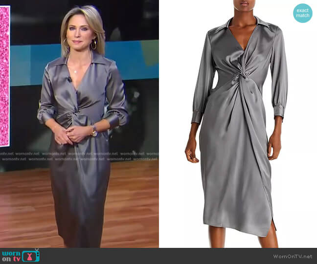 Theory Twist Front Midi Dress worn by Amy Robach on Good Morning America