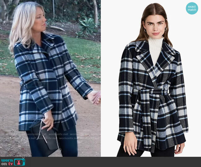 Theory Belted Plaid Coat worn by Nina Reeves (Cynthia Watros) on General Hospital