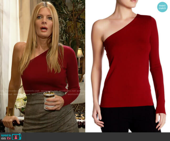 Theory Lefft Top in Dark Vermilion worn by Phyllis Summers (Michelle Stafford) on The Young and the Restless
