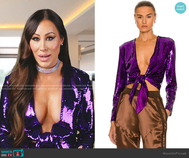 Tom Ford Liquid Sequin Wrap Top worn by Angie Katsanevas on The Real Housewives of Salt Lake City