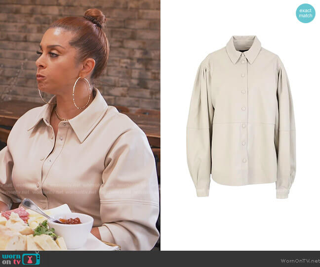 Topshop Idol Cream PU Seamed Shirt worn by Robyn Dixon on The Real Housewives of Potomac