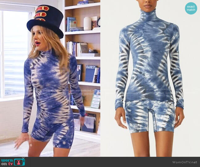 Tory Burch issue-Seamless Long-Sleeve Shibori Mock-Neck Top and Biker Shorts worn by Angie H on The Real Housewives of Salt Lake City