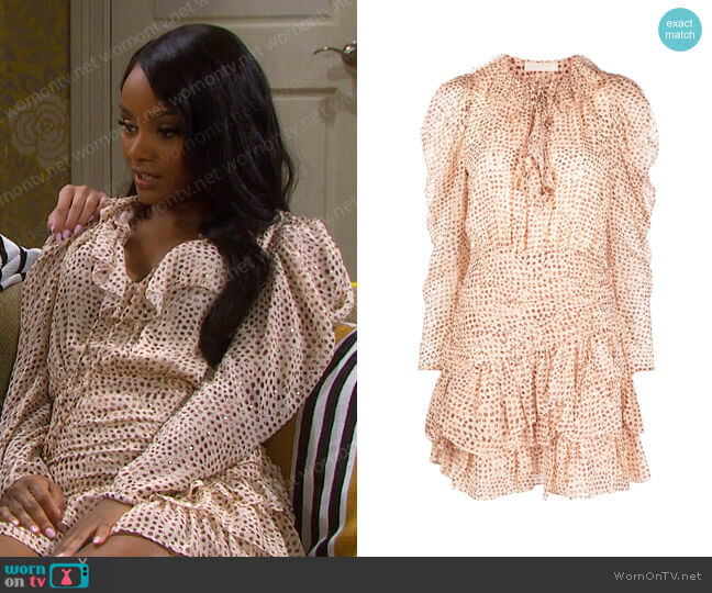 Ulla Johnson Cecily Leopard Ikat-Print Dress worn by Chanel Dupree (Raven Bowens) on Days of our Lives