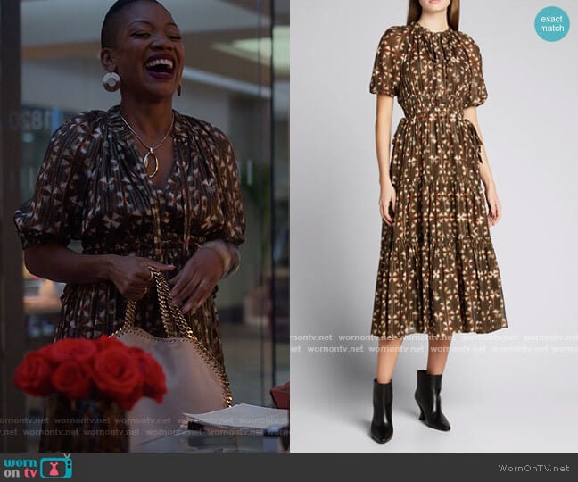 Ulla Johnson Tunis Tiered Chiffon Midi Dress worn by Autumn Owens (Tiffany Yvonne Cox) on Reasonable Doubt