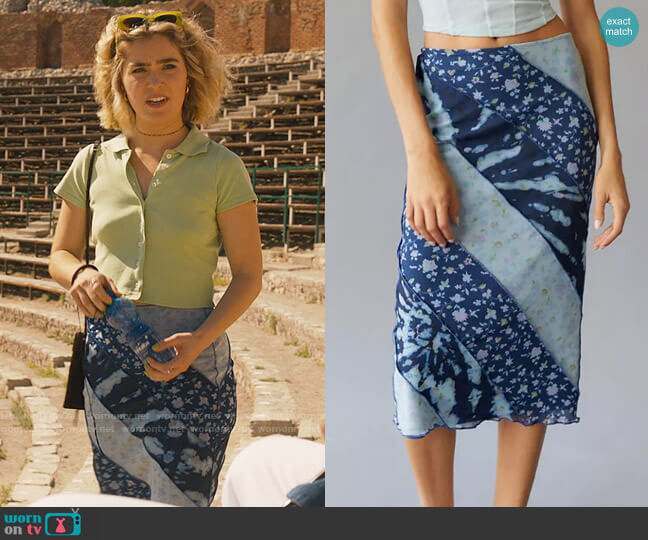 Urban Outfitters Darcy Spliced Mesh Midi Skirt worn by Portia (Haley Lu Richardson) on The White Lotus