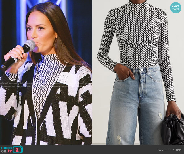 Valentino Printed Stretch-Jersey Turtleneck Top worn by Lisa Barlow on The Real Housewives of Salt Lake City