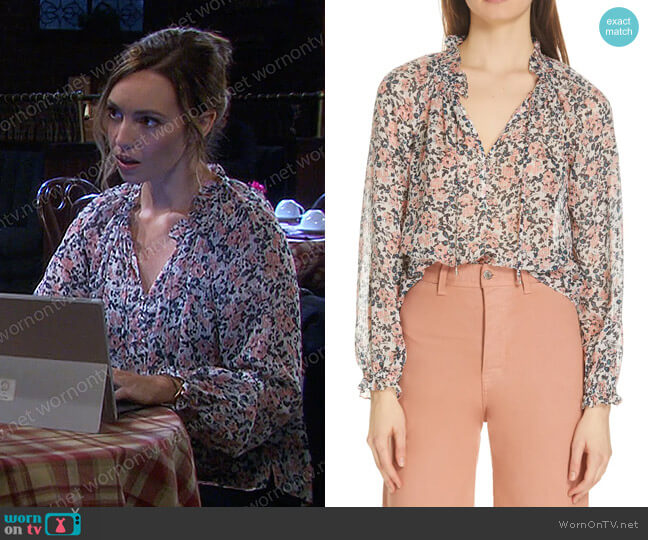 Veronica Beard Antonette Silk Blouse worn by Gwen Rizczech (Emily O'Brien) on Days of our Lives
