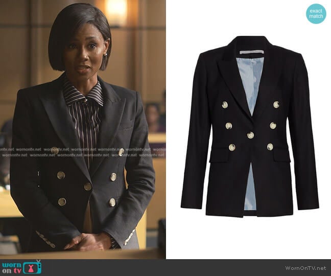 Veronica Beard Gaya Double-Breasted Linen-Blend Blazer worn by Jax Stewart (Emayatzy Corinealdi) on Reasonable Doubt