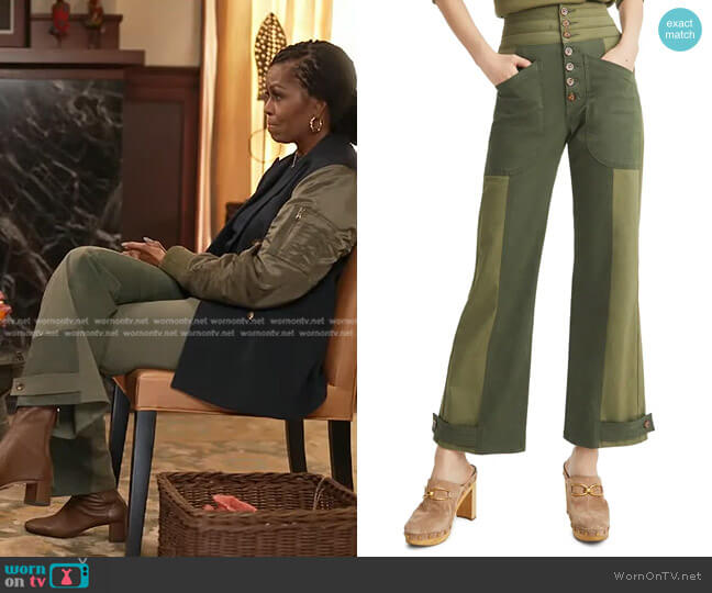 Veronica Beard Marley Two-Tone Ankle Tab High Waist Pants worn by Michelle Obama on Good Morning America