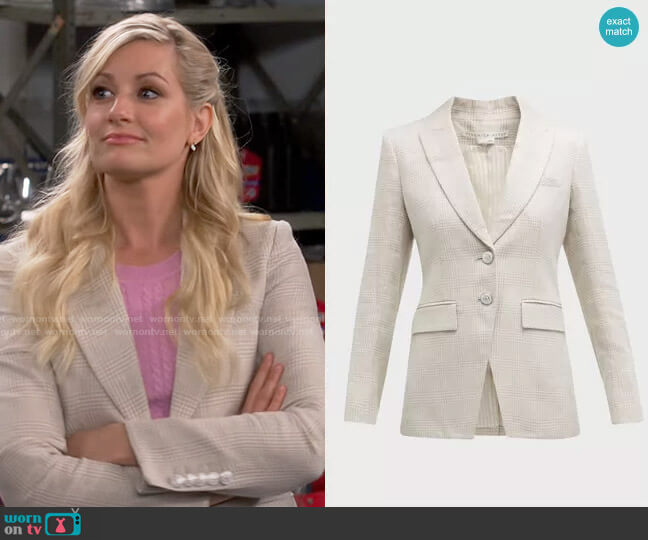 Veronica Beard Mathi Jacket in Oatmeal worn by Gemma (Beth Behrs) on The Neighborhood