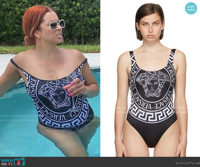 Versace Black Medusa One-Piece Swimsuit worn by Robyn Dixon on The Real Housewives of Potomac